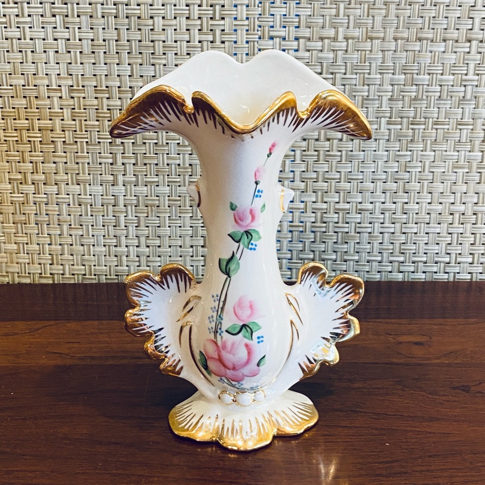 🌟HP🌟VTG 1950s Old Paris Style Gilt Porcelain Vase by Goldra Made in USA